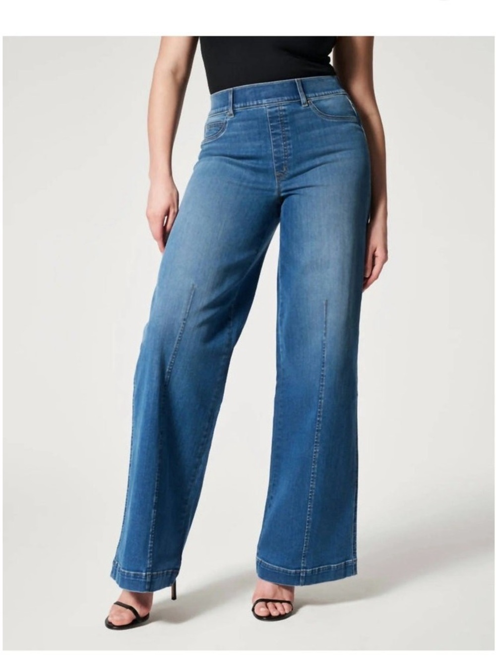 NWT SPANX Seamed Front Wide Leg Pull-on Jeans 20407R Vintage Indigo Denim— XL